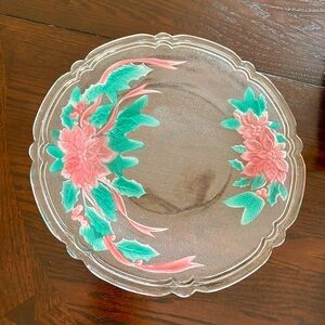 Vintage Frosted Glass Platter Holiday Platter 13in Floral Print
